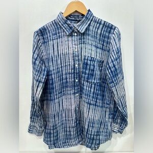 GAP Blue Tie Dye 100% Linen Shirt Women’s Small Petite S/P Lightweight Button Up